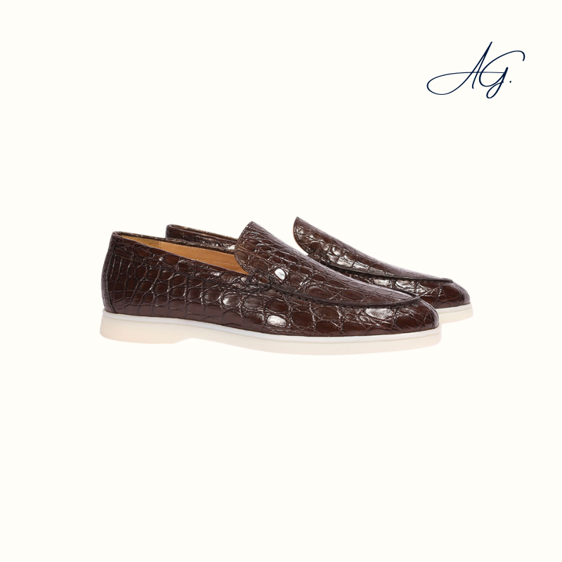 Brown Real Crocodile Yacht Loafers