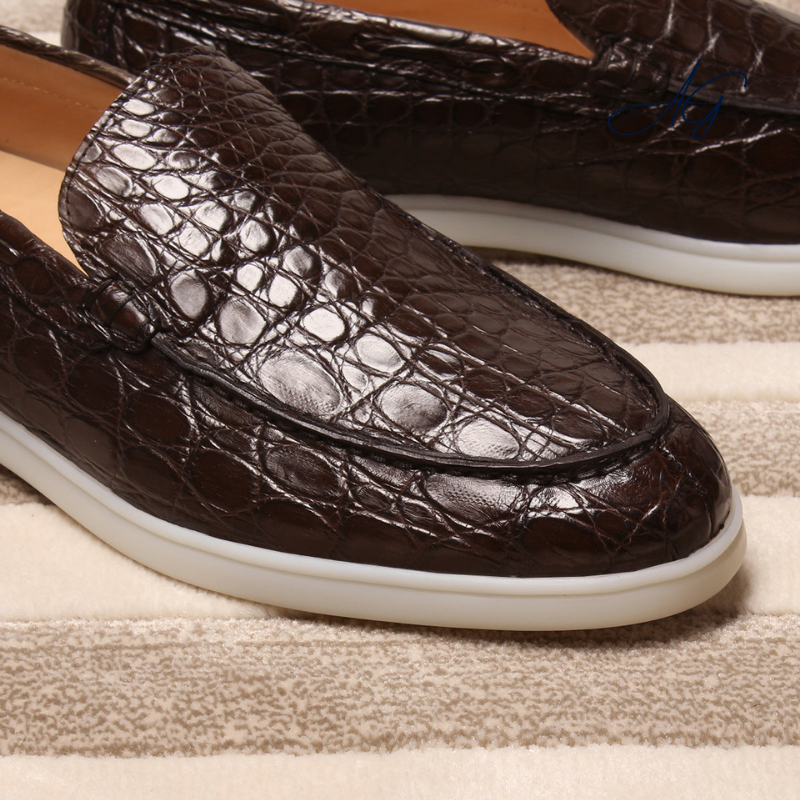 Brown Real Crocodile Yacht Loafers