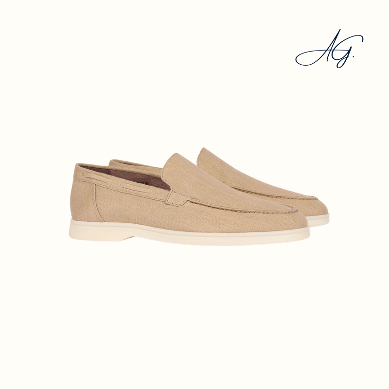 Beige Linen Yacht Loafers