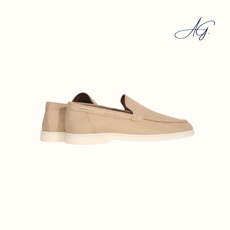 Beige Linen Yacht Loafers