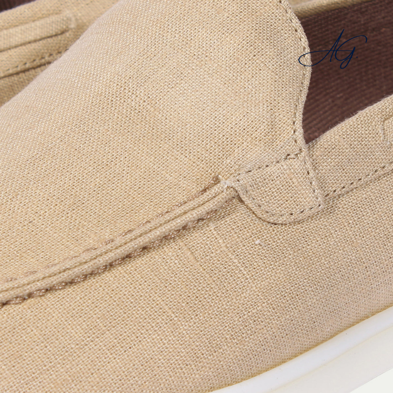 Beige Linen Yacht Loafers